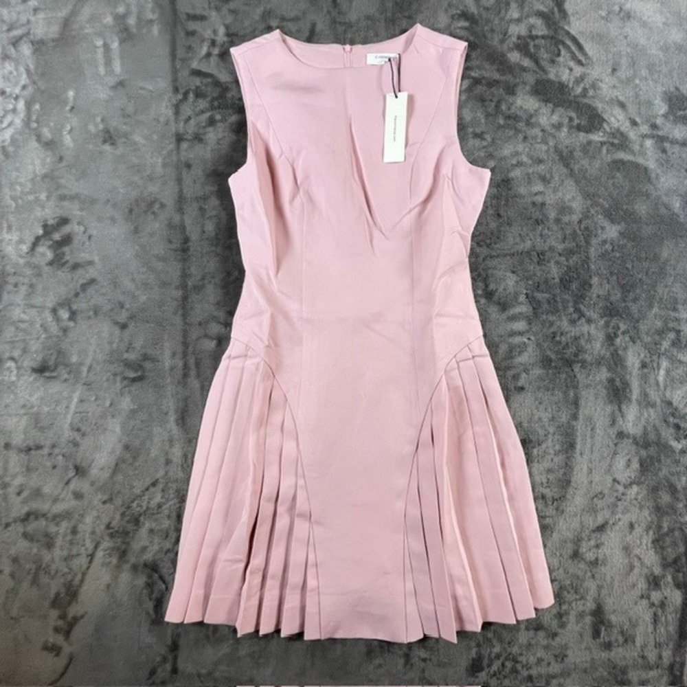 Commense Pink Sleeveless Pleated Mini Dress XS Drop Waist Preppy Cocktail
